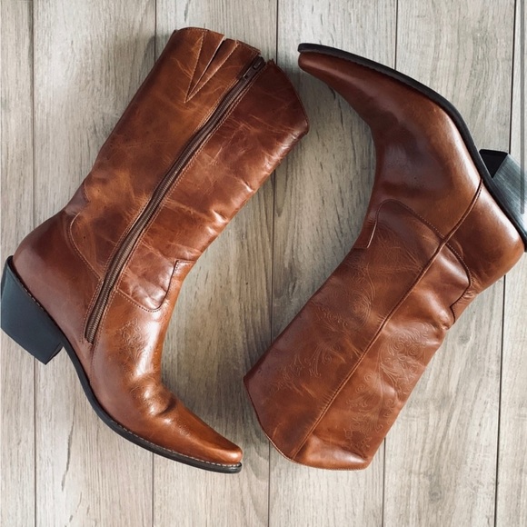 Matisse Western Zip Up Brown Leather Cowboy Boots - Picture 3 of 9